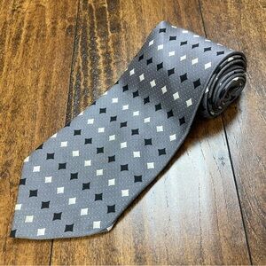 DI MOSSIO 100% Silk Men’s Geometric Diamonds Gray Black Necktie